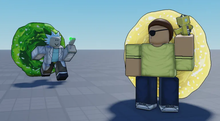 Official Portal Sandbox thumbnail: a blocky scientist with a portal gun in front of a green portal